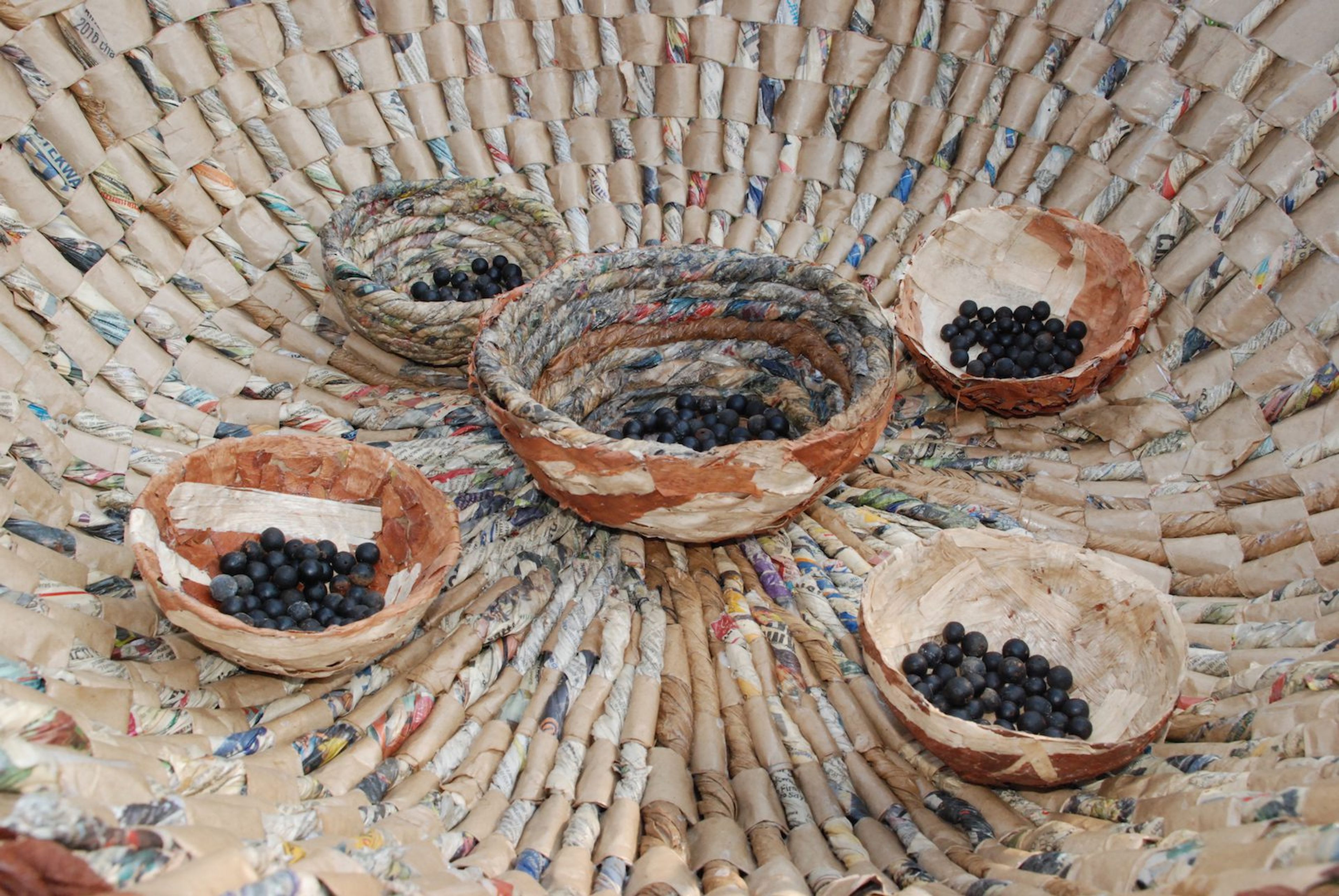 Sheila Natikende, Gwa Mululu, 2016. Waste paper and bark cloth. (Let's Talk About Omweso feature 2016). Courtesy of the artist