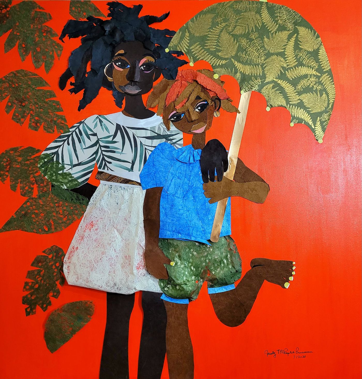 Judy Bowman, She’s My Sister, 2022. Mixed-media collage on canvas. 48 x 48 in. Courtesy the artist and MOCAD.