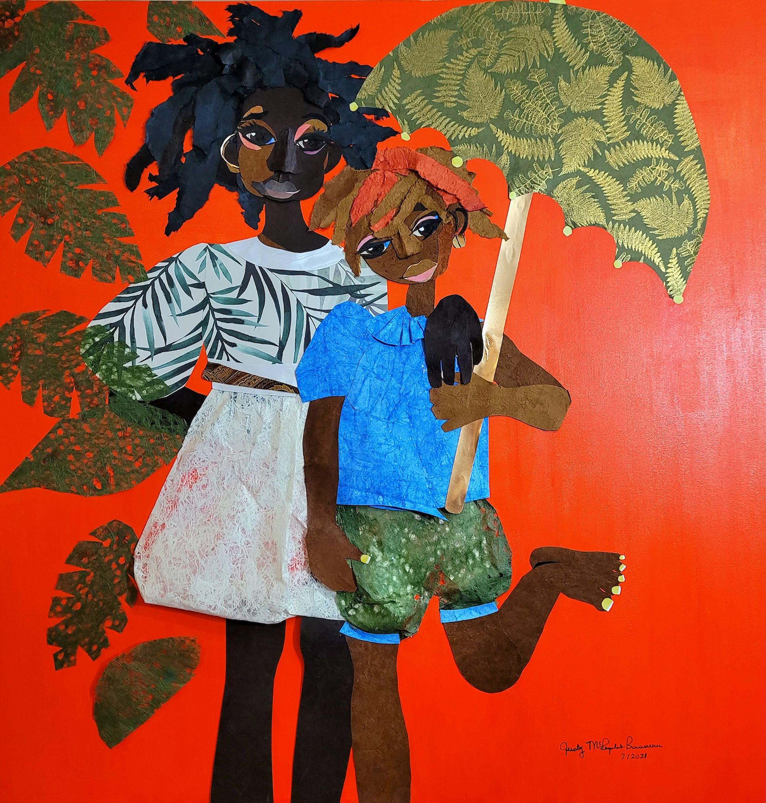 Judy Bowman, She’s My Sister, 2022. Mixed-media collage on canvas. 48 x 48 in. Courtesy the artist and MOCAD.