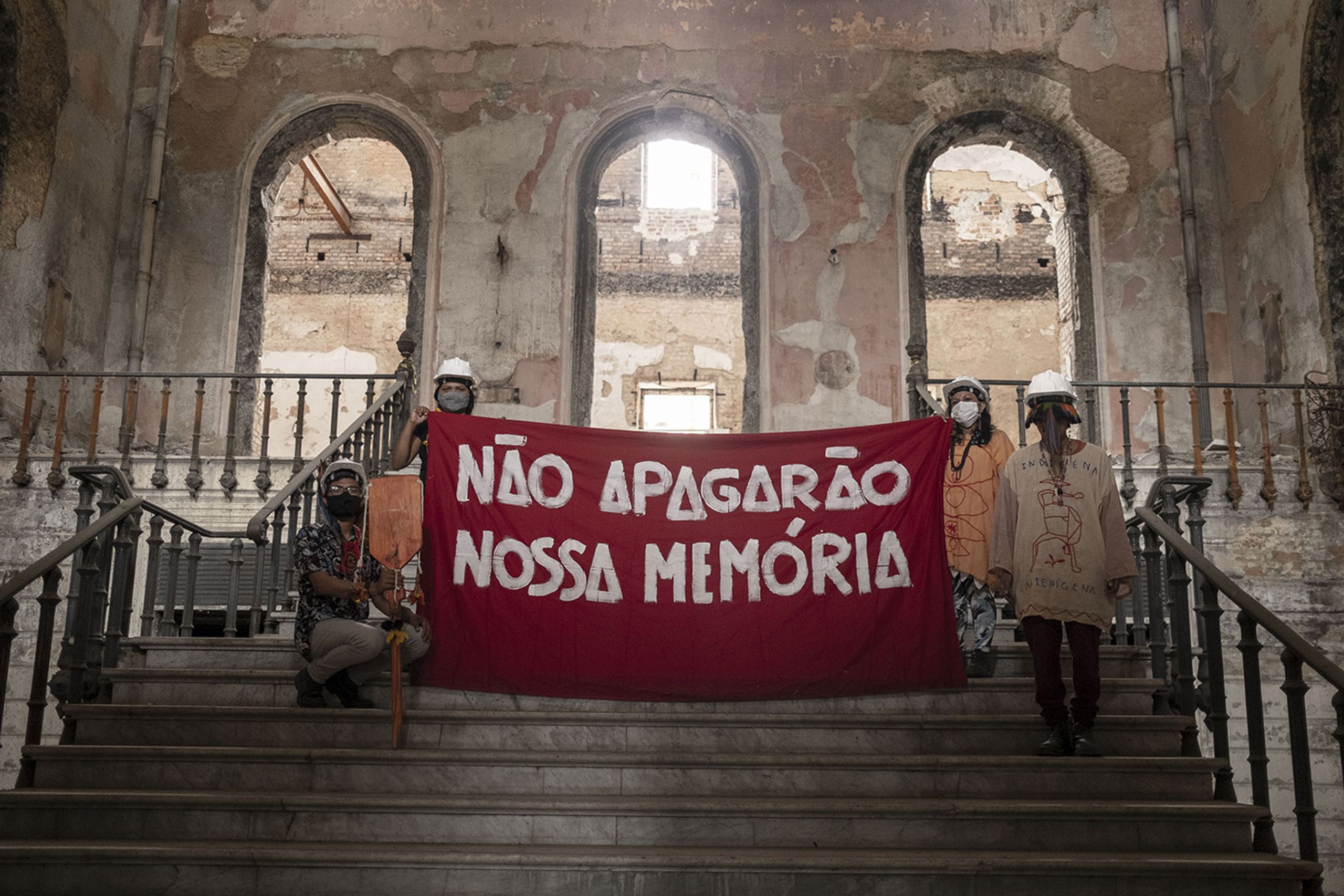 Gustavo Caboco, Roseane Wapichana, Lucilene Wapichana and Wanderson Wapixana, They Will Not Erase Our Memory, National Museum of Rio de Janeiro, photographic print on cotton paper, 1/6, 45 x 30 cm, 2021. Photo: Press Photo