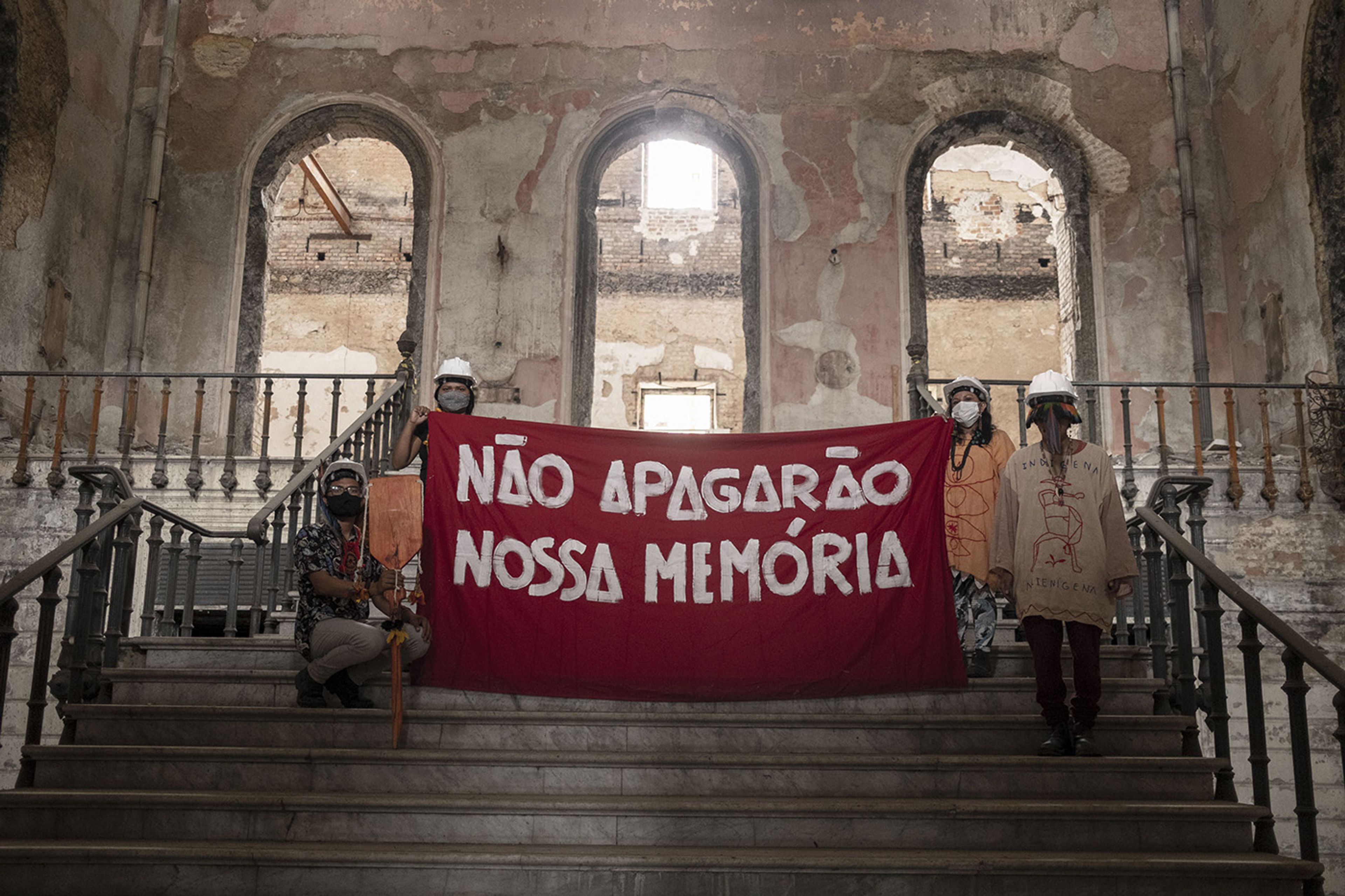 Gustavo Caboco, Roseane Wapichana, Lucilene Wapichana and Wanderson Wapixana, They Will Not Erase Our Memory, National Museum of Rio de Janeiro, photographic print on cotton paper, 1/6, 45 x 30 cm, 2021. Photo: Press Photo
