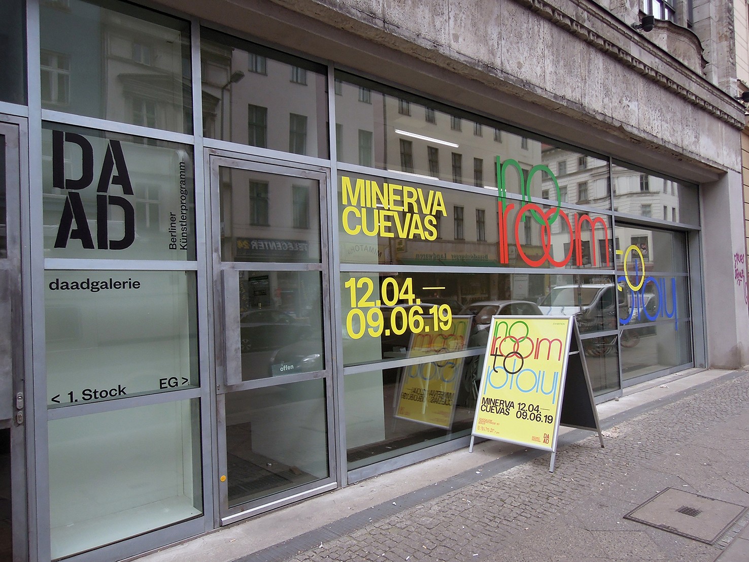 Exterior view of the exhibition "No Room To Play" at the daadgalerie.