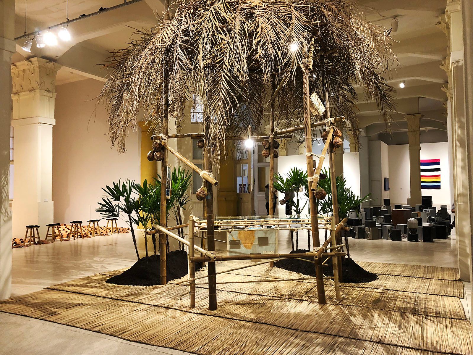 General view of the exhibition at the Rio Grande do Sul Memorial, featuring the work Mal de Mar hacia un triste trópico: in the distance of the eighth island, 2018, by Marco Montiel-Soto.