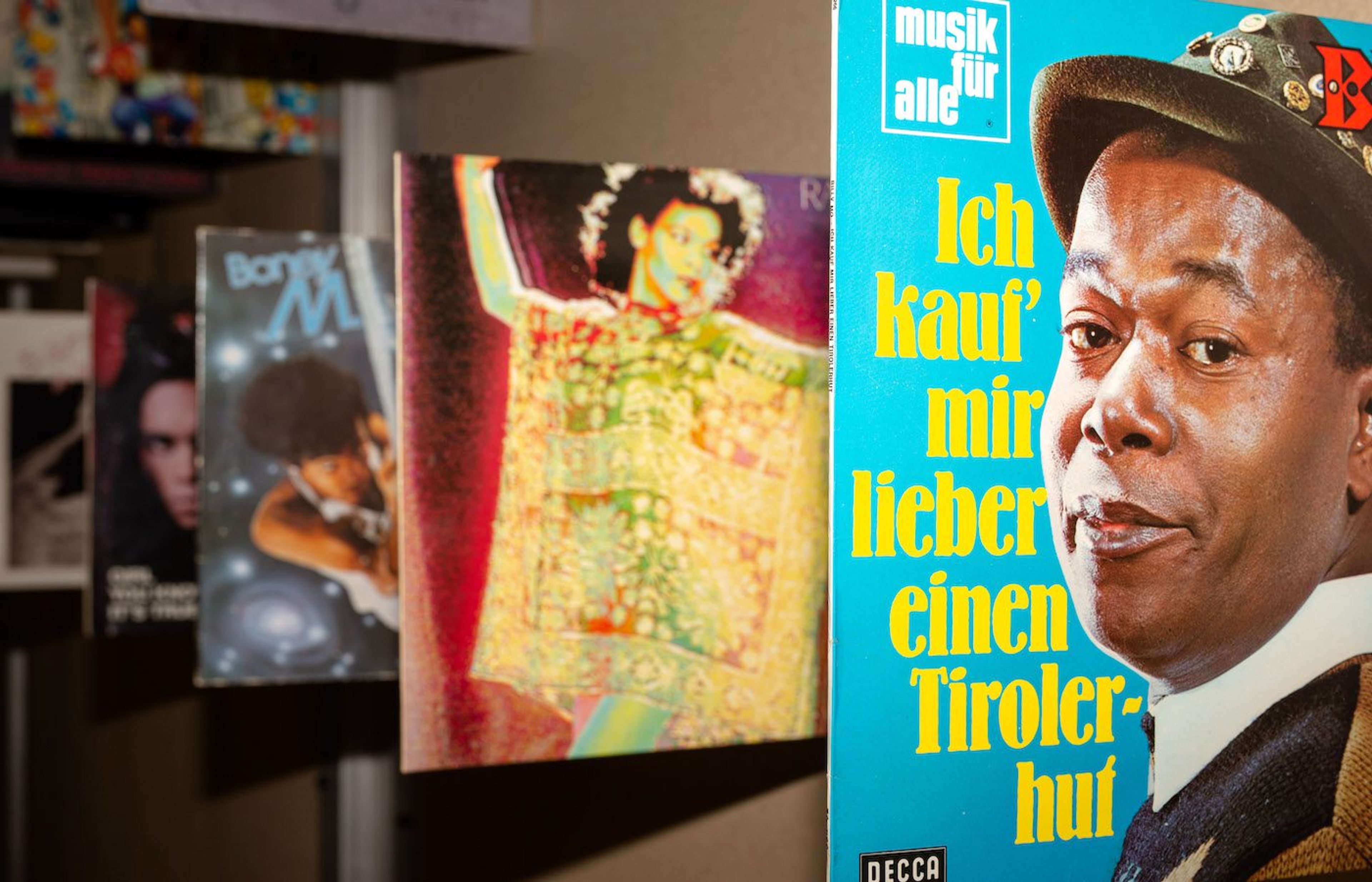 Installation View of Austrian Museum for Black Entertainment and Black Music at Belvedere, Vienna, 2022. Photo: Hannah Aders, Courtesy of Österreichische Museum für Schwarze Unterhaltung und Black Music (ÖMSUBM).