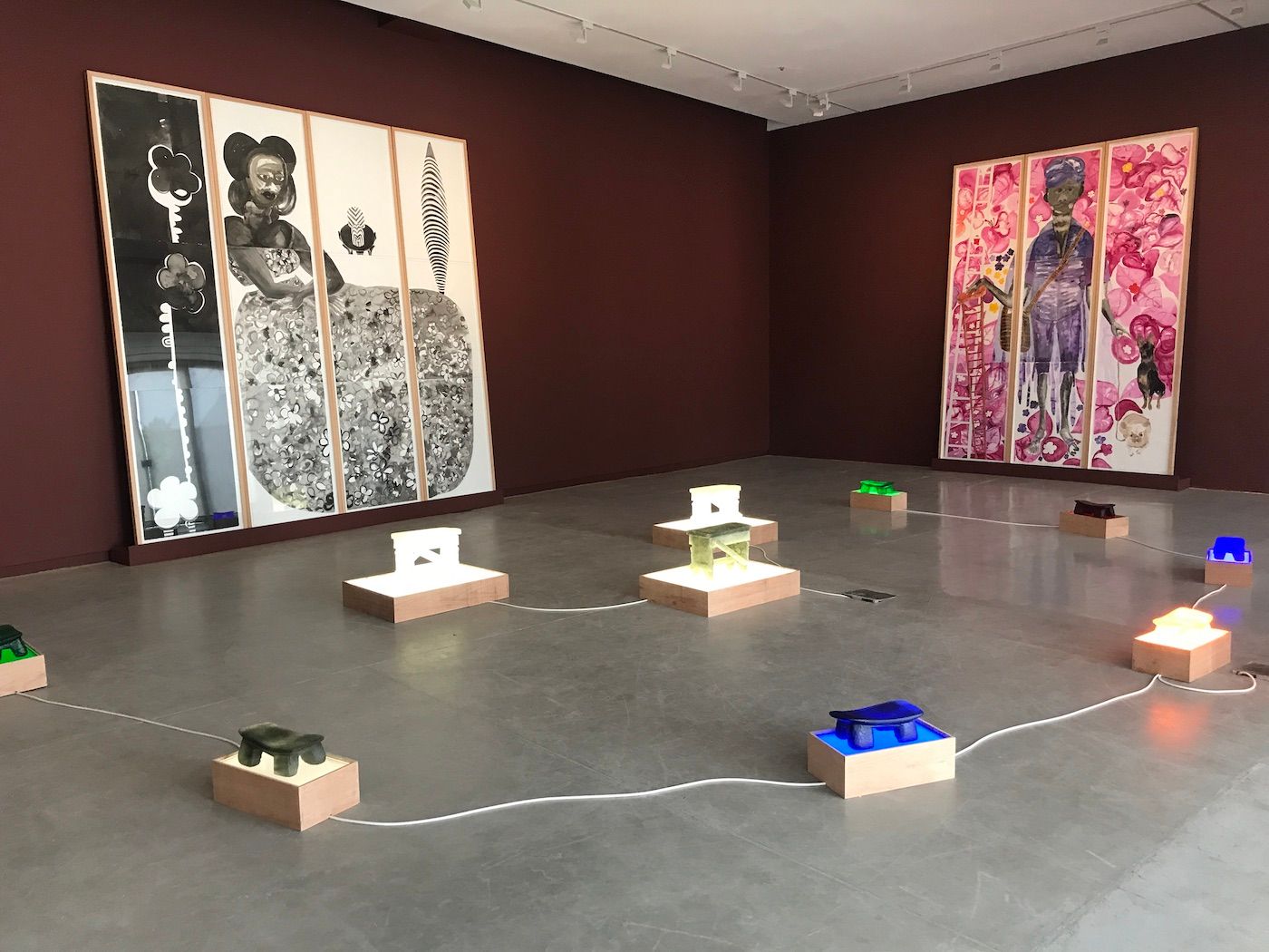 Maria Magdalena Campos-Pons, Murmullo Familiar, 2021-2023. Installation view at Sharjah Biennial 15. Photo: C&.