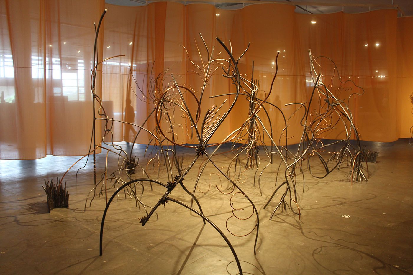 Rebeca Carapia, How to Create Aerial Roots, steel, carbon, and copper. Courtesy Almeida &amp; Dale. Commissioned by Fundação Bienal de São Paulo for the 36th Bienal. Photo: Cristian Baena