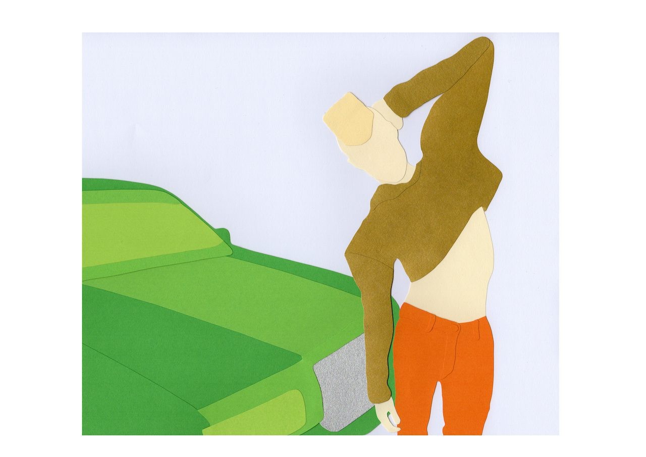 Lavender Wolf, Shaun Posing in front of the Get Away Car, 2016. Drawing. © Lavender Wolf