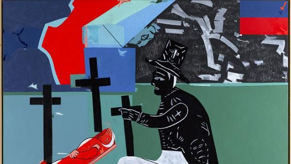 Hervé Télémaque, Le Voyage d’Hector Hyppolite en Afrique, 2000, acrylic on canvas, 162 x 243 cm. © Paris, musée d’Art moderne / Roger-Viollet © Adagp, 2014