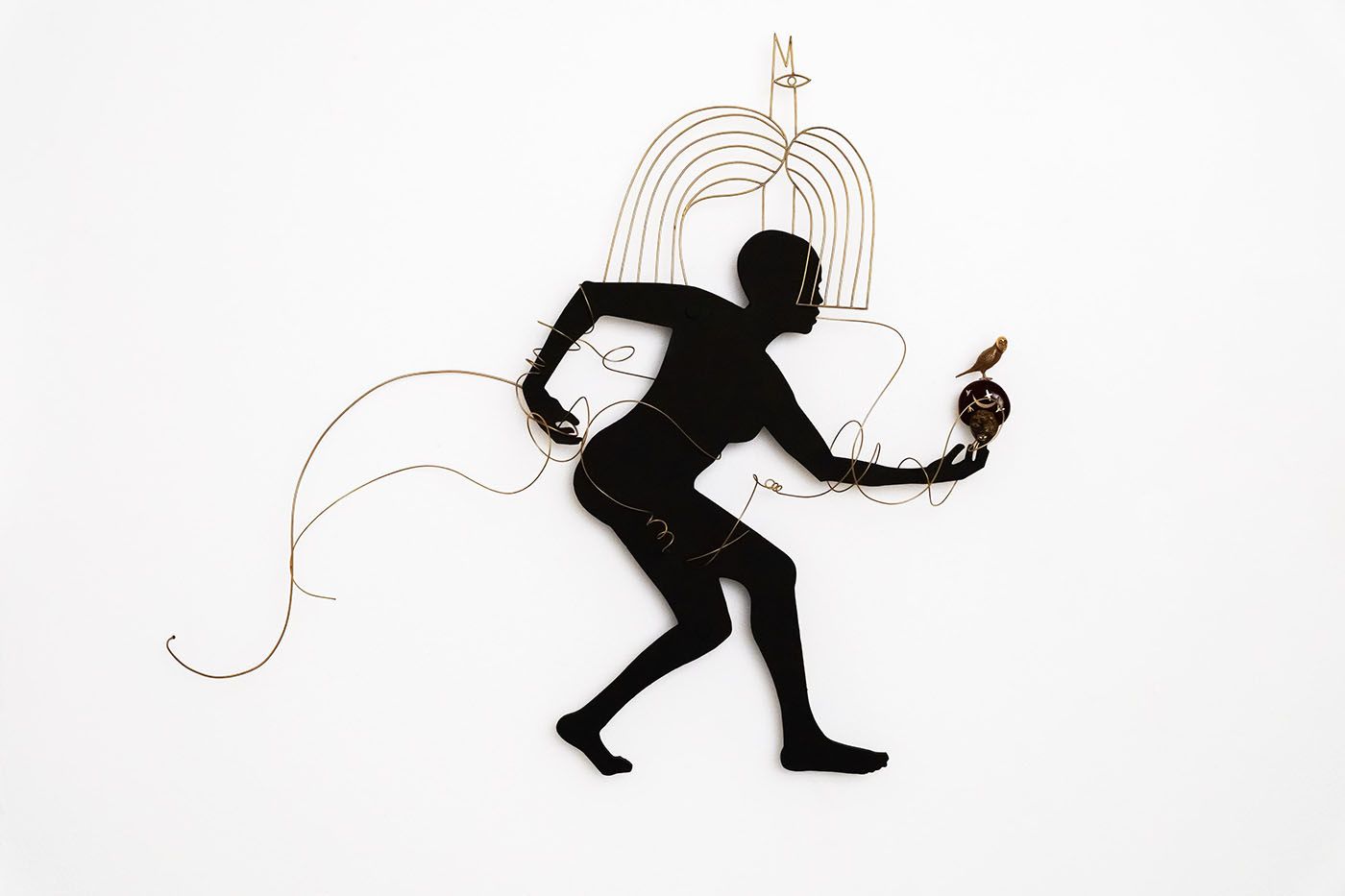 Reclaiming Ancient Wisdoms, 2024, PVC Figure, bronze, cacoon seed, sterling silver, mother of pearl. Courtesy of the artist.