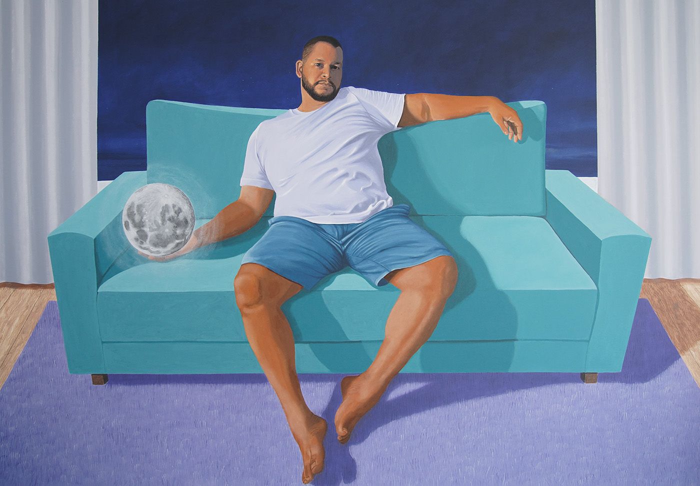 Perigee (Self-portrait with full moon), 2021, Tiago Sant'Ana. Acrylic on canvas. Artist's collection