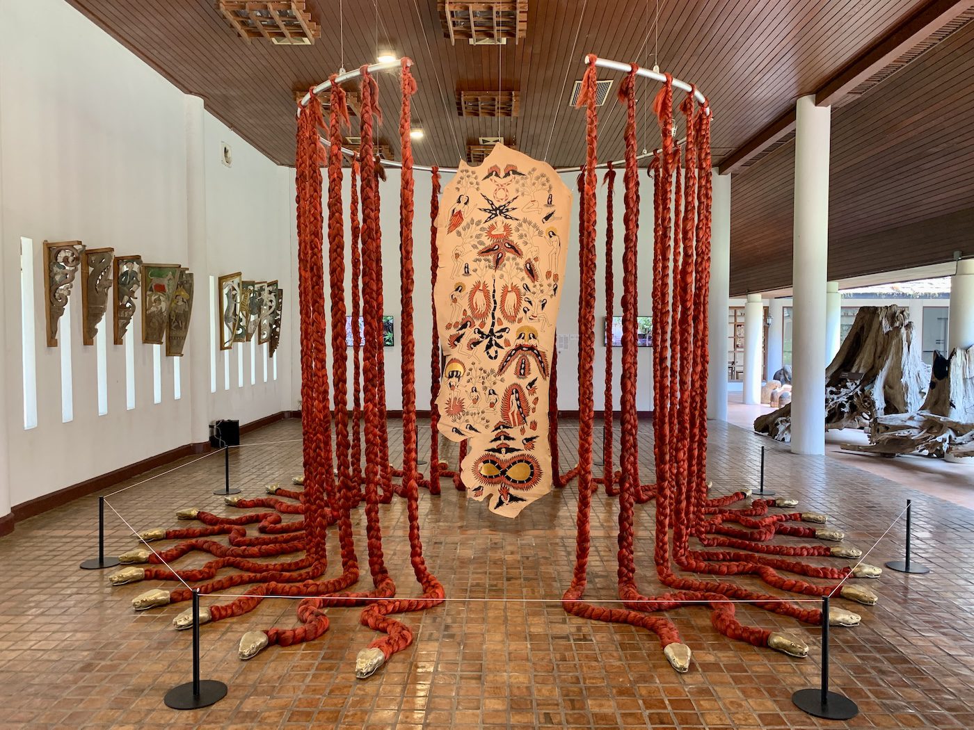 Citra Sasmita, Timur Merah Project X: Theater in the Land of the God and Beast, 2023. This artwork revolves around a story of Goddess Kadru, who gives birth to a thousand nagas or snakes. Photo C&amp;.