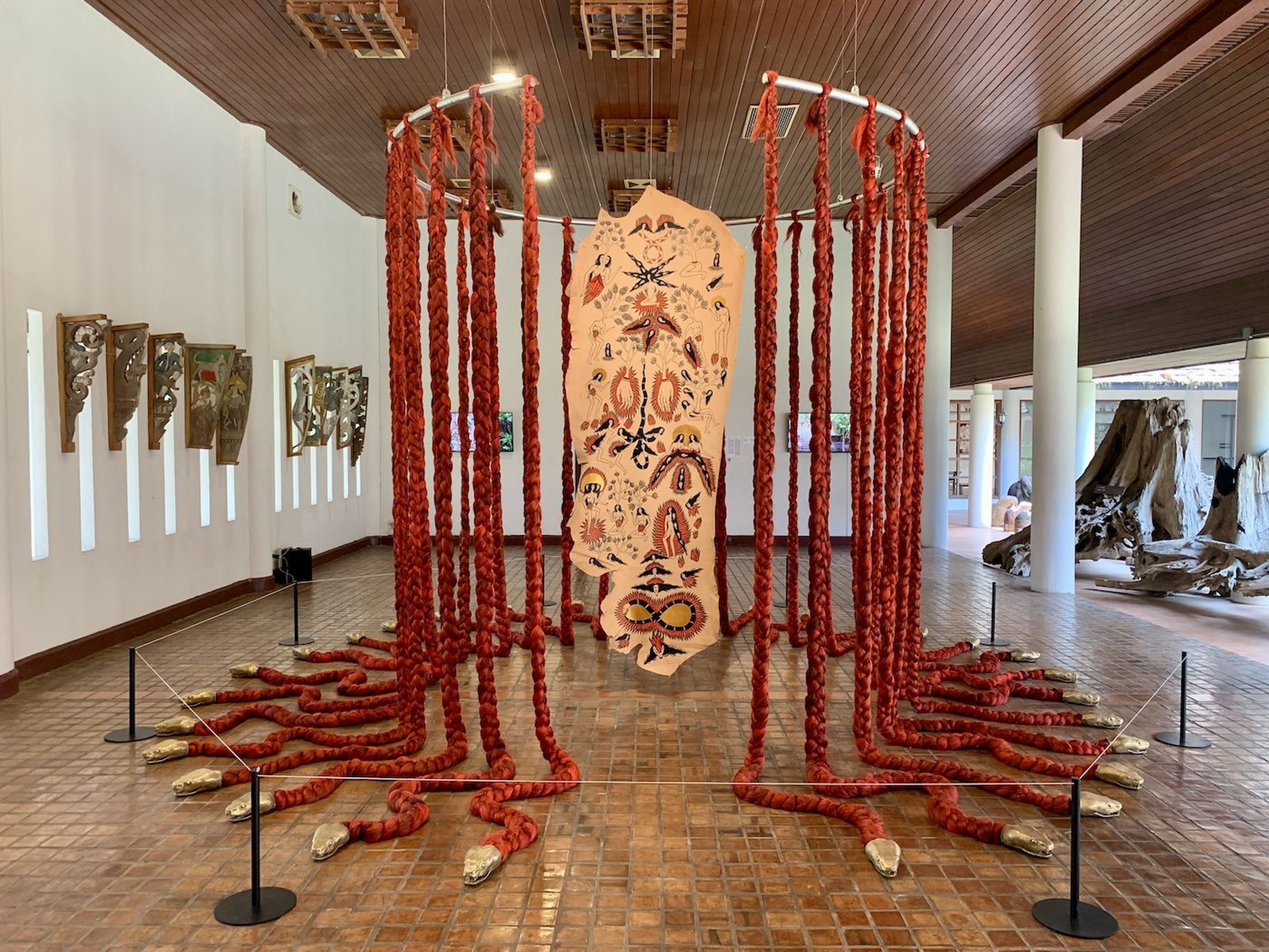 Citra Sasmita, Timur Merah Project X: Theater in the Land of the God and Beast, 2023. This artwork revolves around a story of Goddess Kadru, who gives birth to a thousand nagas or snakes. Photo C&amp;.