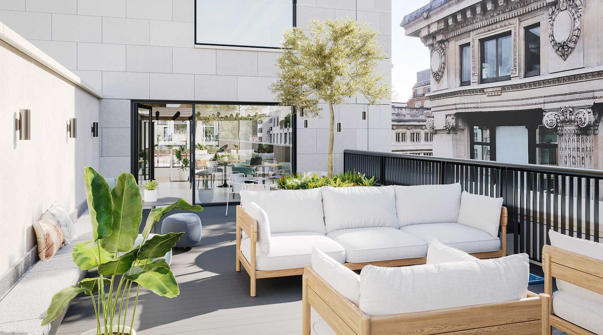 Outdoor office space at Fora’s Parcel’s Building on Oxford Street.