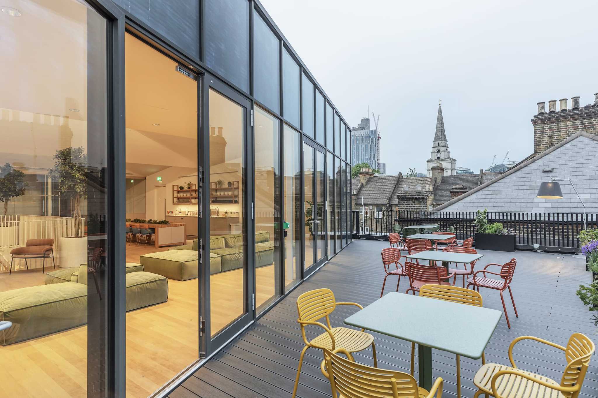 Brick Lane office space and roof terrace with views across East London.
