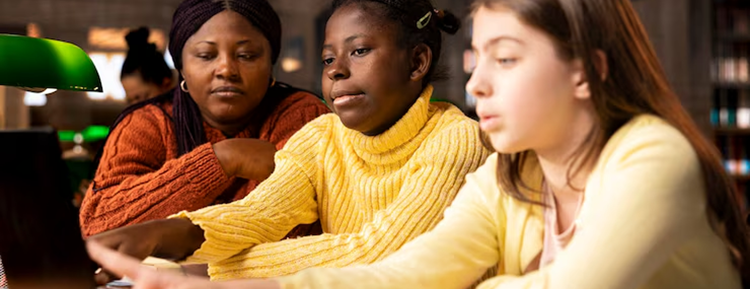 Group of teenage students studying