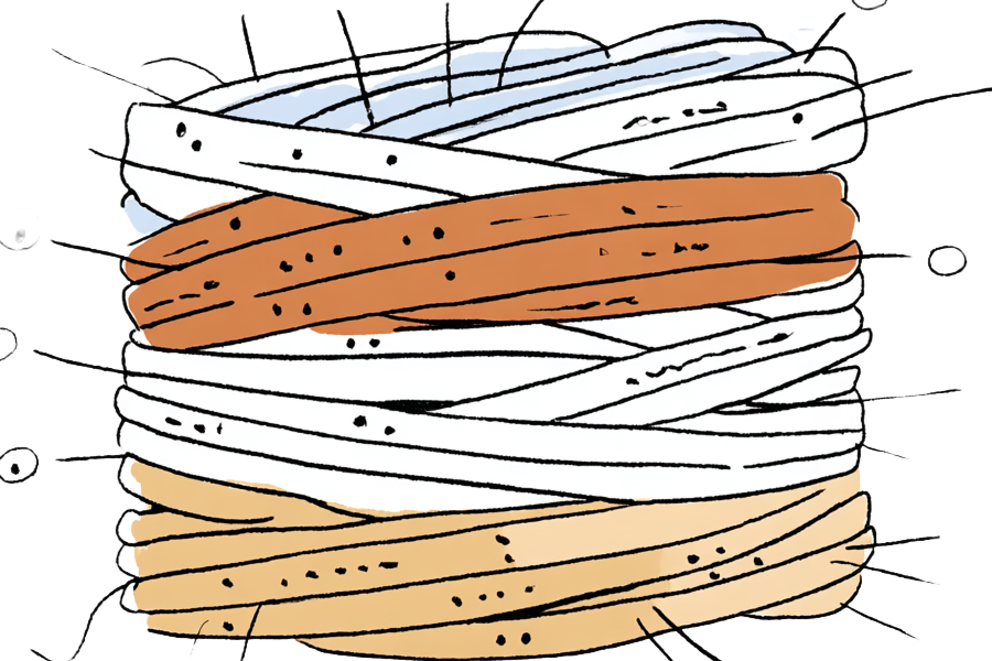 Sketch image of stacked basket weaving materials
