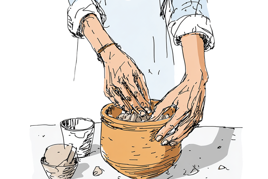 Sketch of person making traditional medicine 