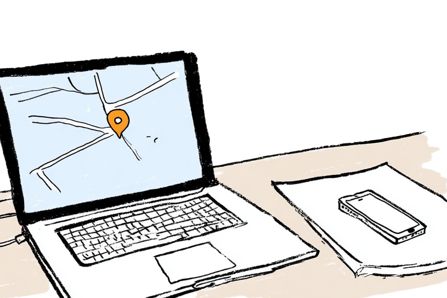 Laptop with pinned location