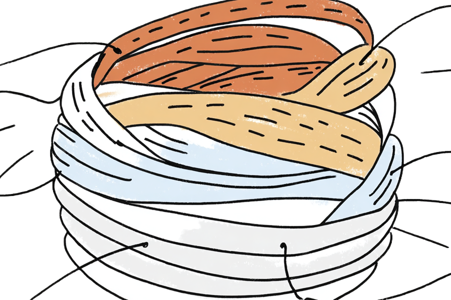 Sketch of a stack of woven baskets