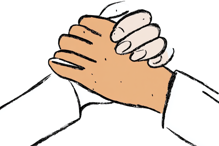 Sketch stylized image of two hands holding each other