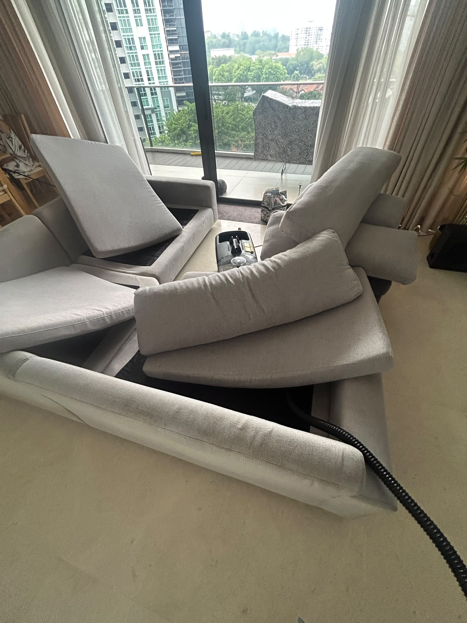 sofa and curtains after service