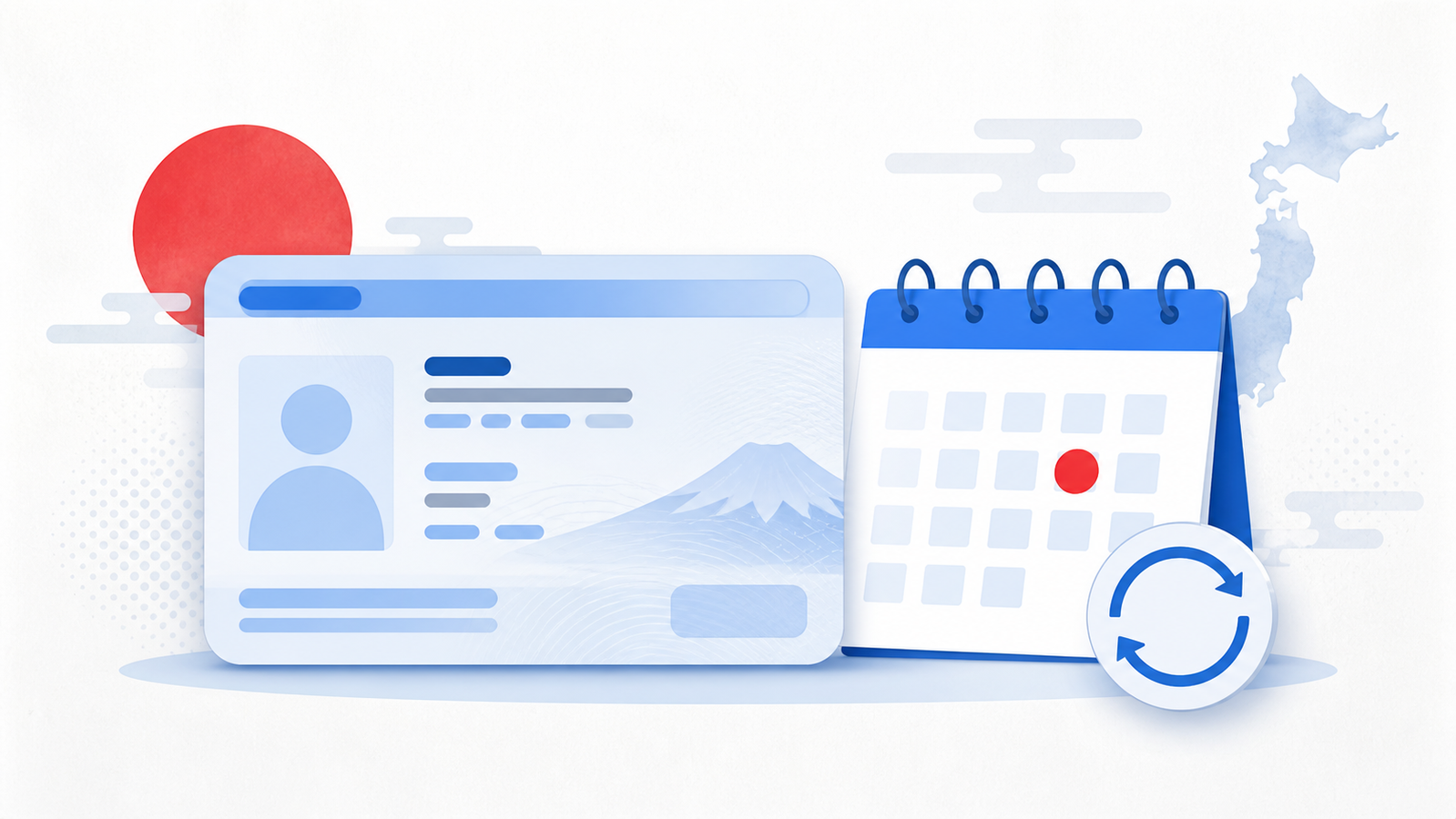 Illustration of a generic residence card beside a renewal calendar
