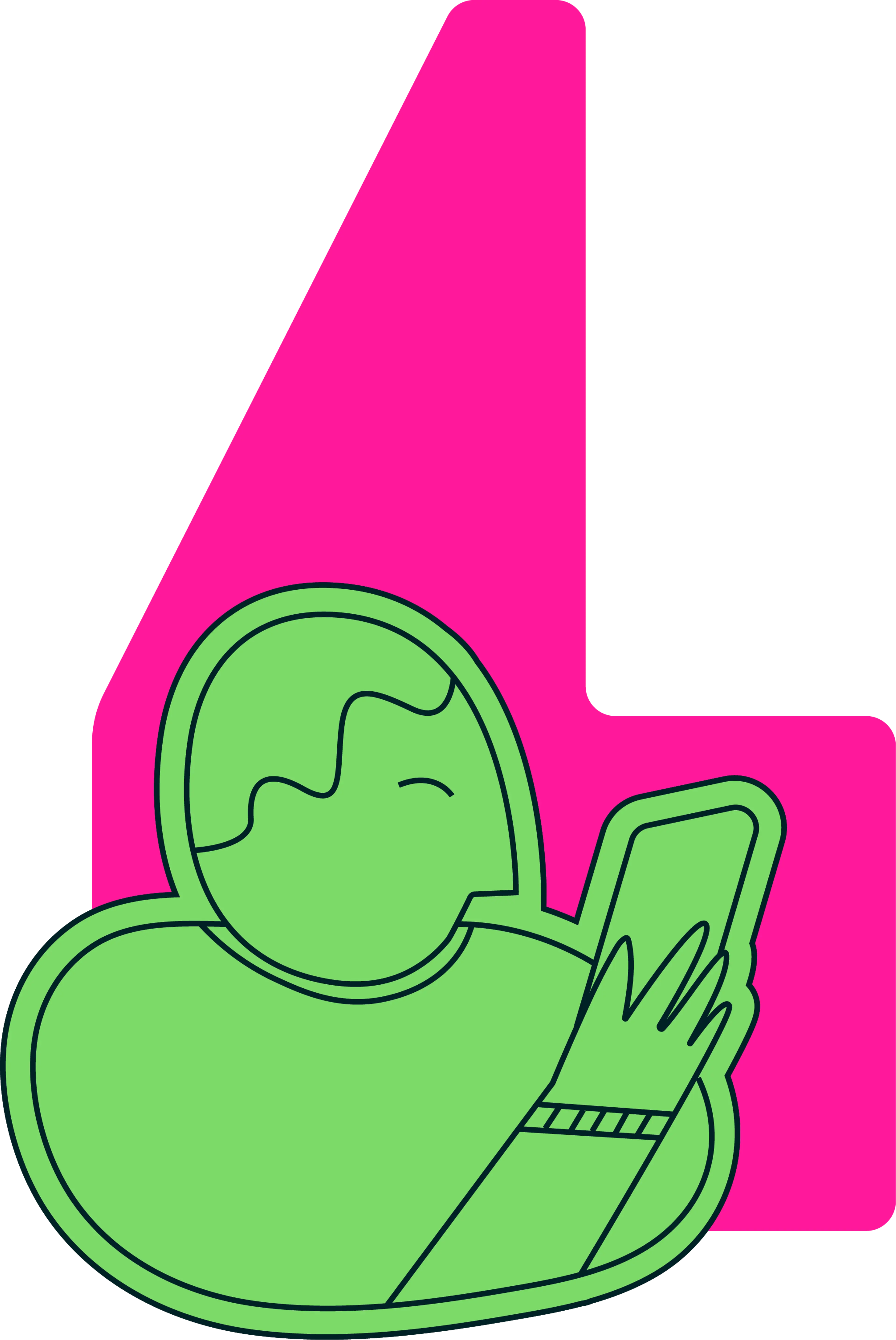 graphic left — pink speach mark, green person on phone