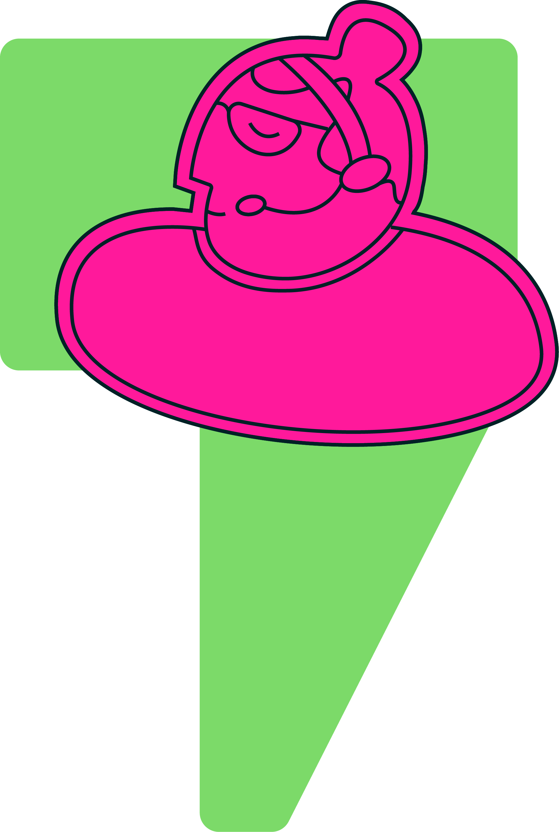 graphic right— green speech mark, pink person with headset