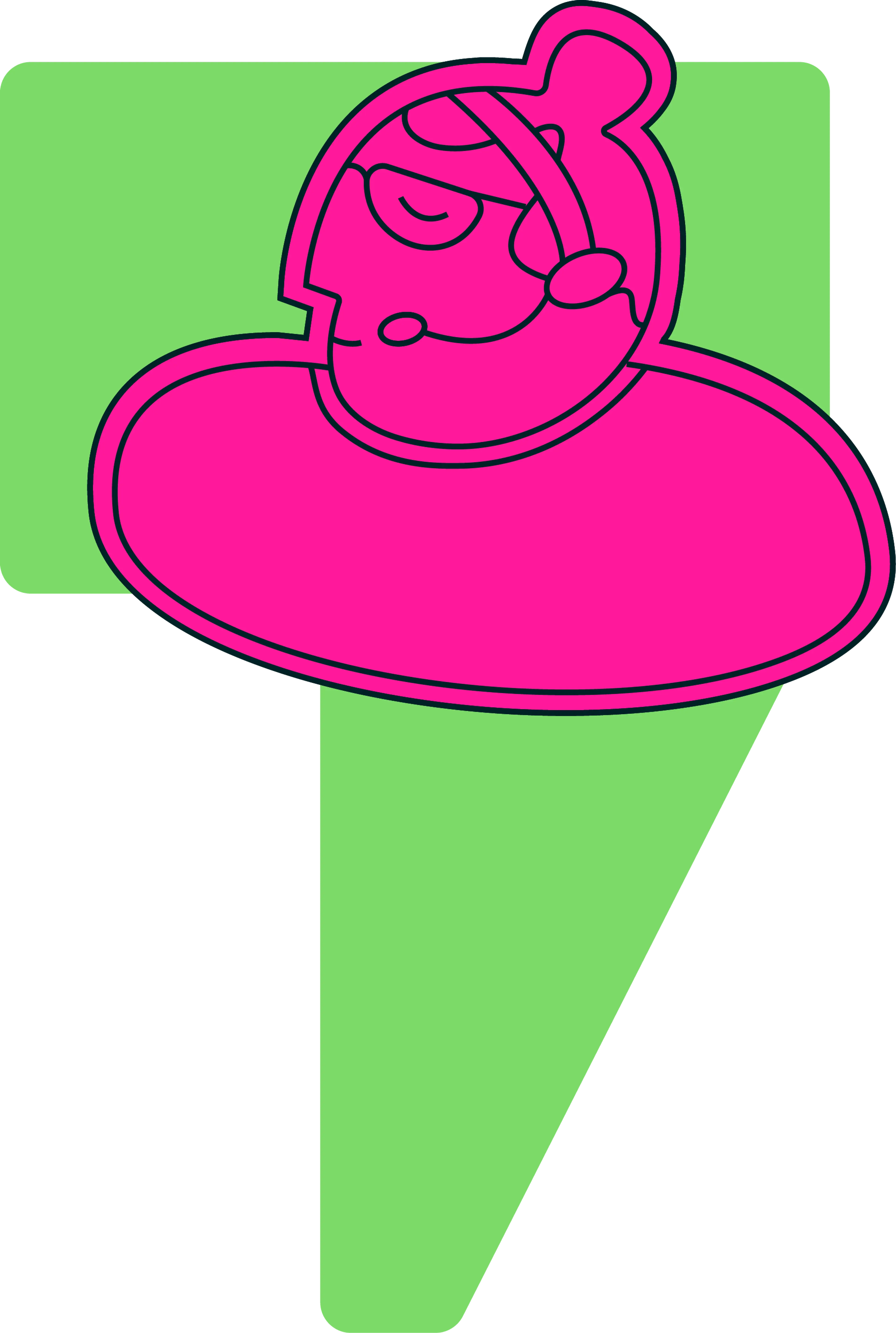 graphic right— green speech mark, pink person with headset