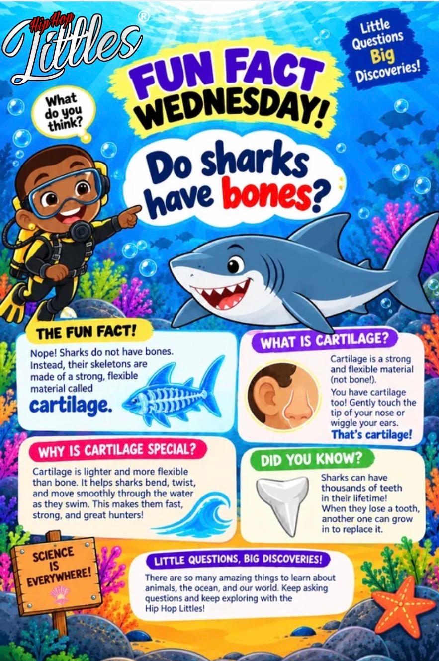 A Hip Hop Little in scuba gear points at a smiling shark on a coral reef.