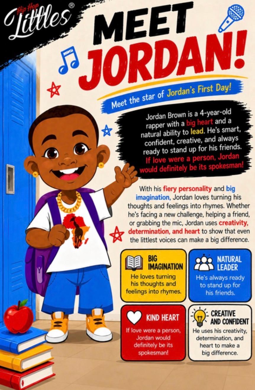 Meet Jordan! A poster introducing Jordan from the Hip Hop Littles.