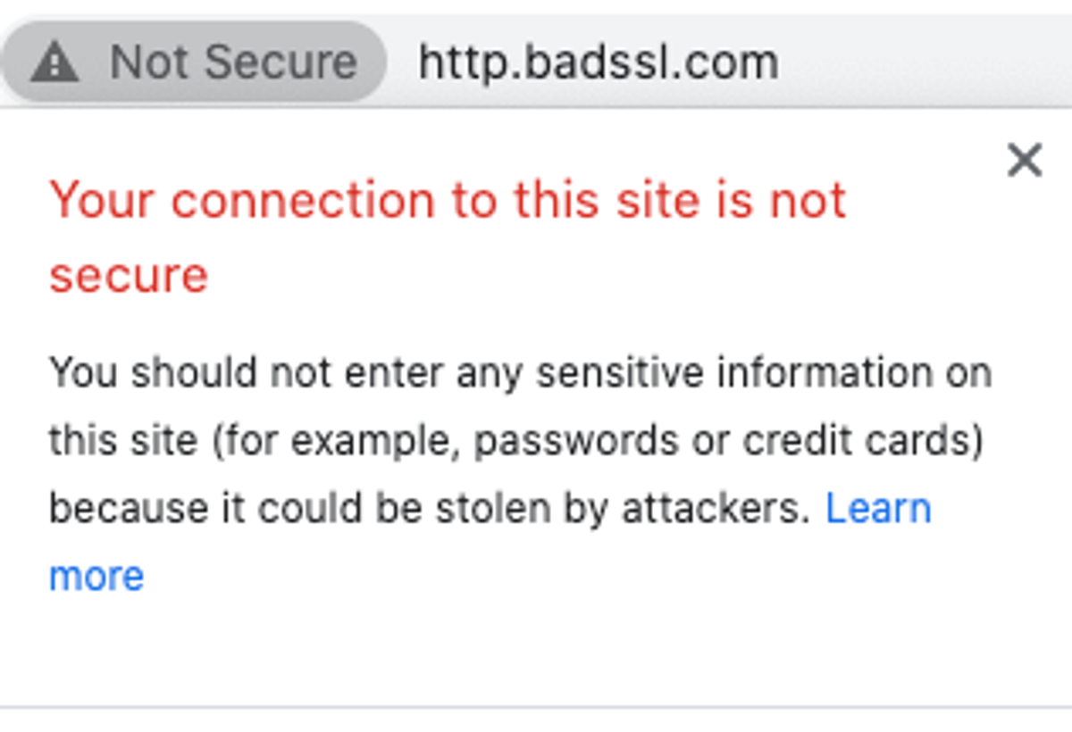 Text box with an unsecure connection warning information