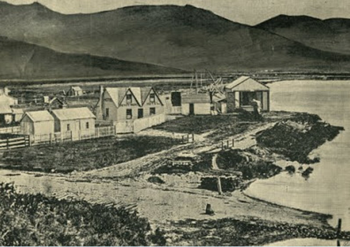 Ferrymead Hotel and Station 1863, black and white photo