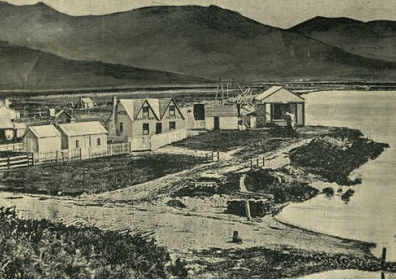 Ferrymead Hotel and Station 1863, black and white photo
