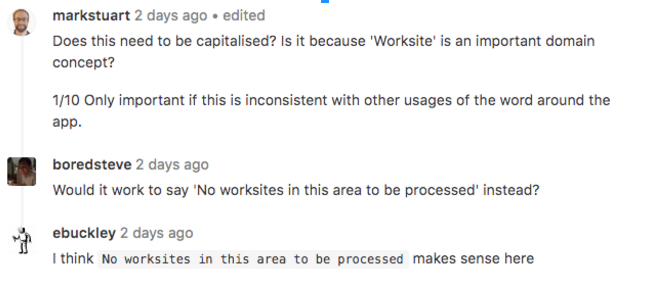 Code review chat with engineers rating feedback