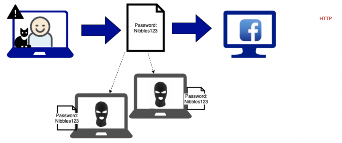 User login diagram showing hackers stealing info