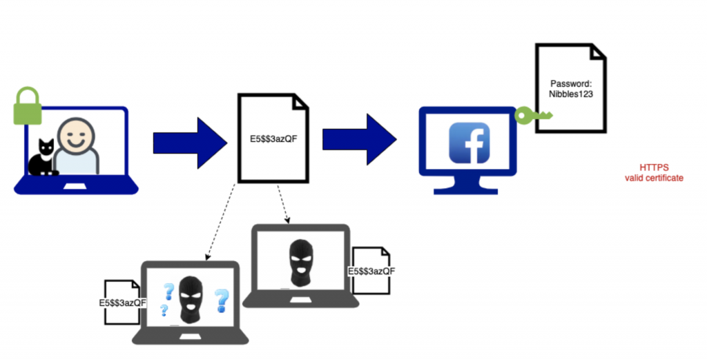 User login diagram showing hackers stealing info