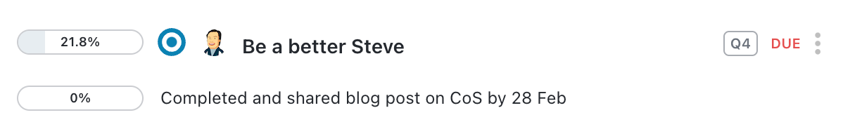 Screenshot of Steve's OKR on Pycor