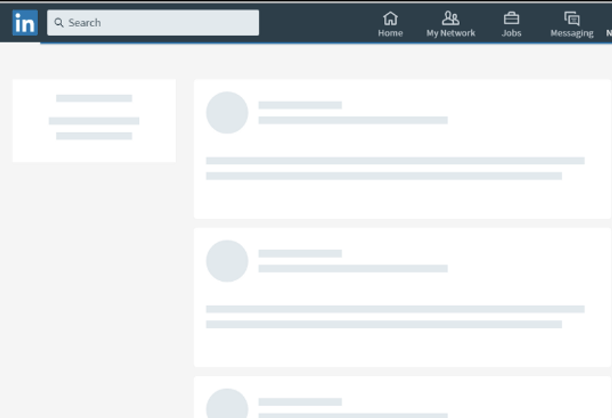 LinkedIn loading screen with blank interface shapes