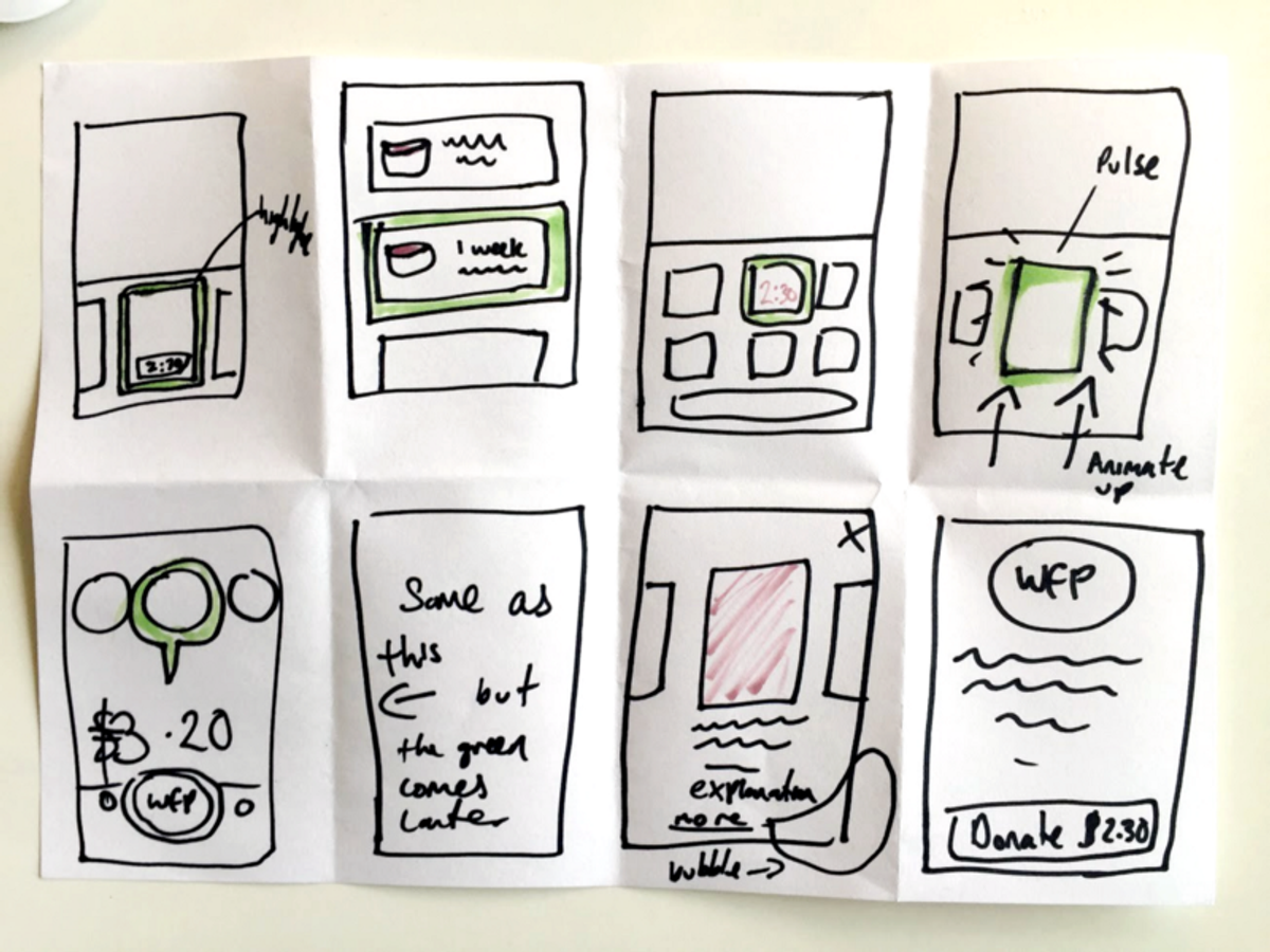 Paper folded into 8 sketches of ideas