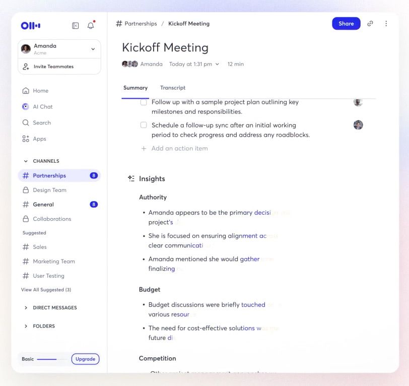 Screenshot of Otter.ai summarising meeting notes