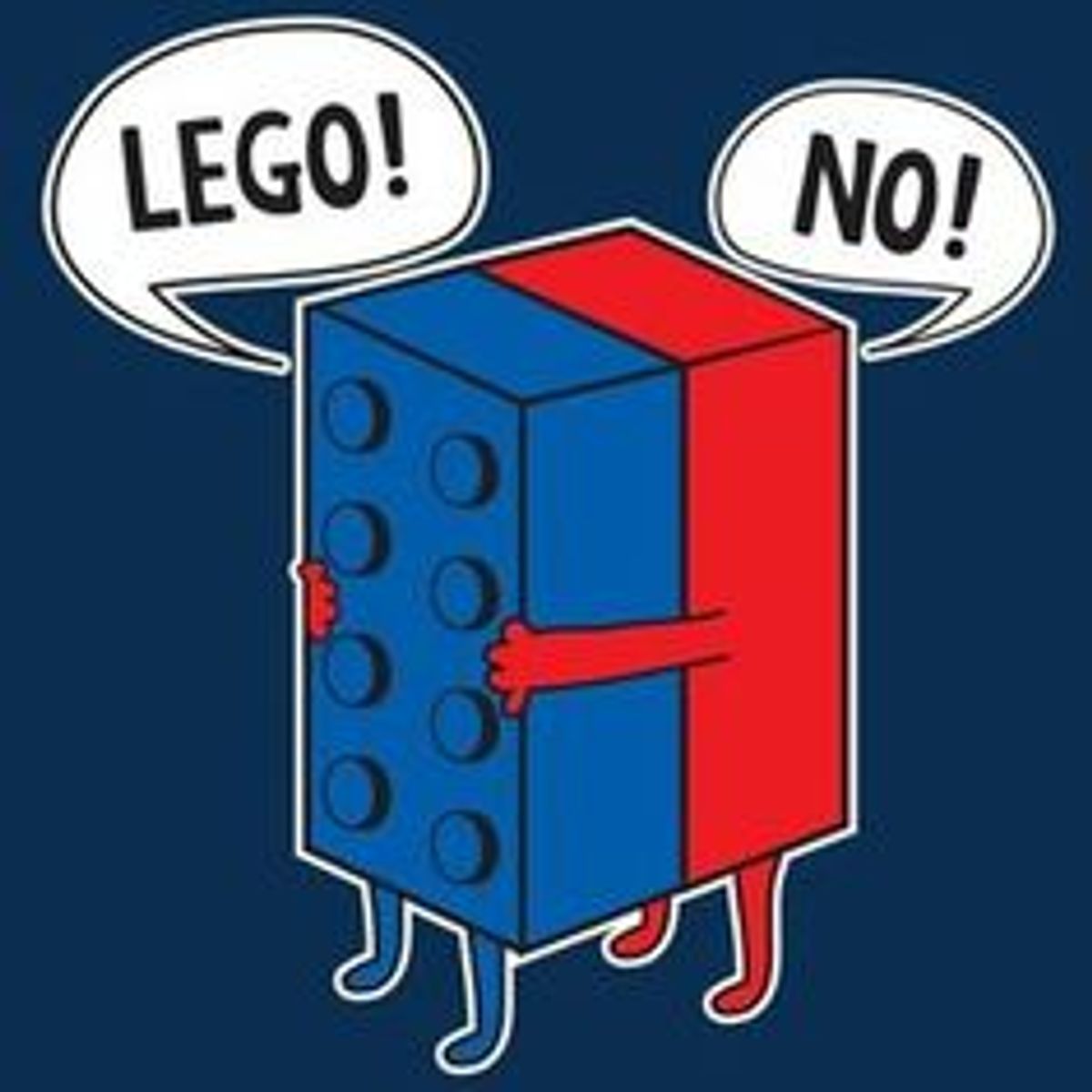 Red and blue lego blocks with faces argue