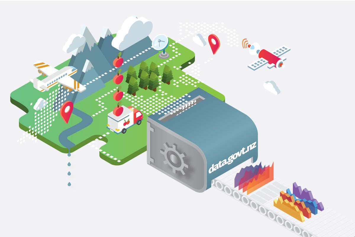 Data.govt.nz isometric illustration down data usages