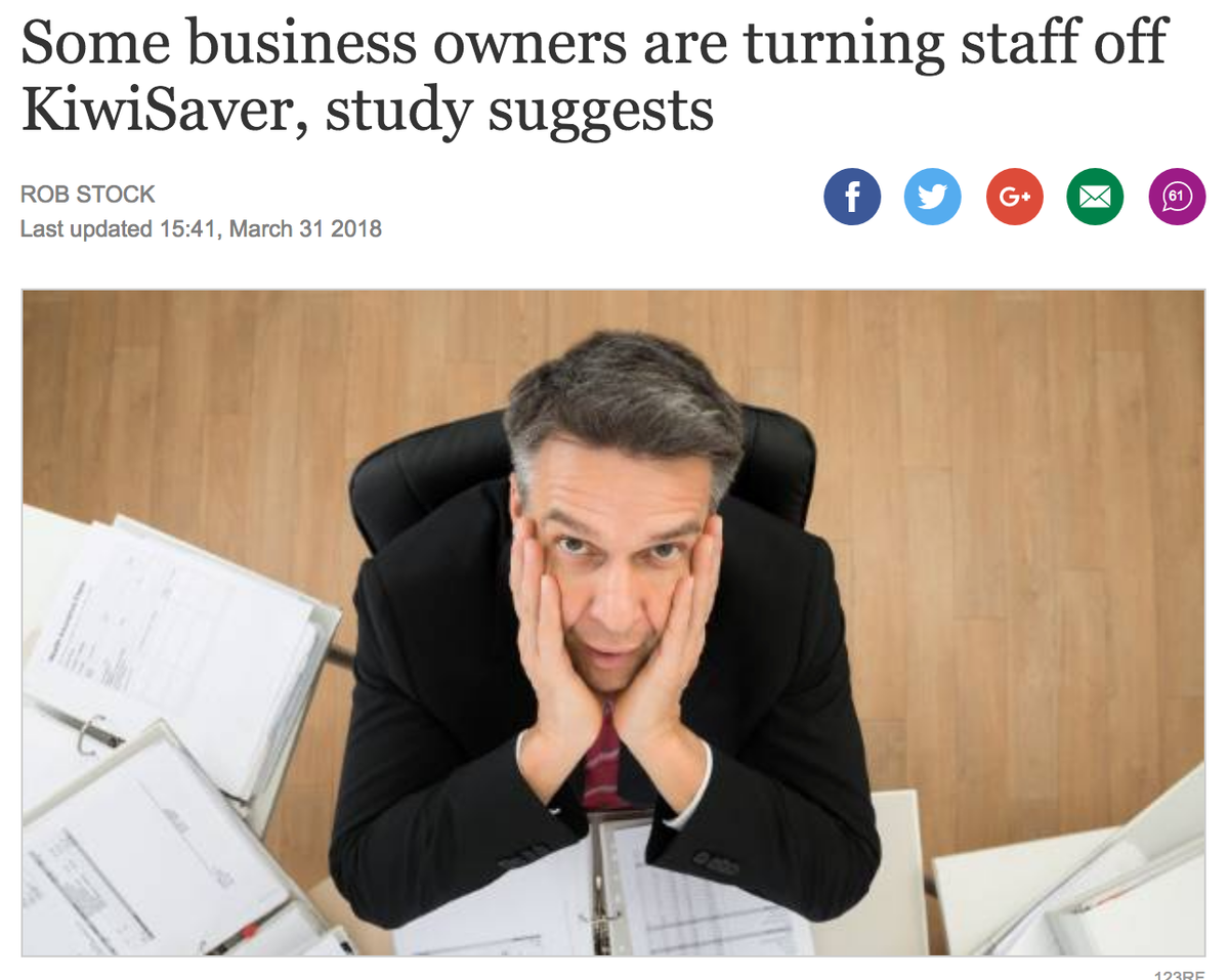 News headline about KiwiSaver and staff retention