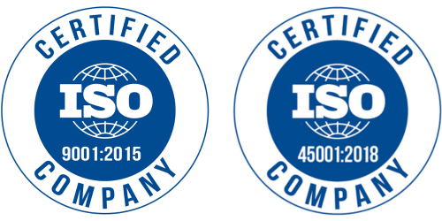two iso certified company logos on a black background
