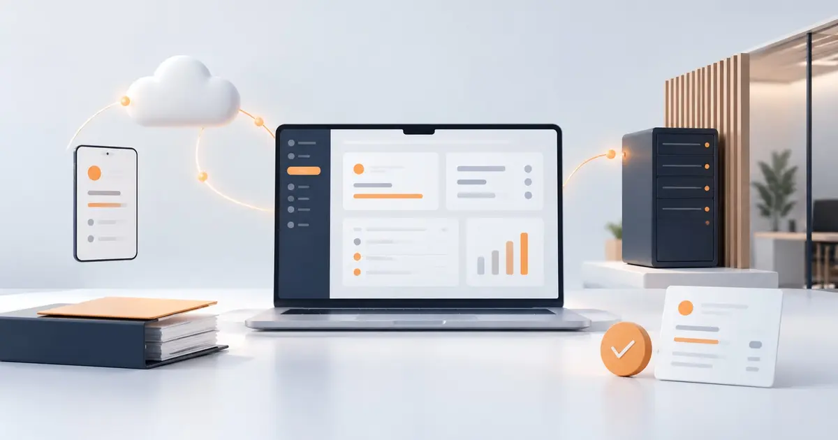 Avocat utilisant un logiciel de gestion de cabinet sur un ordinateur portable