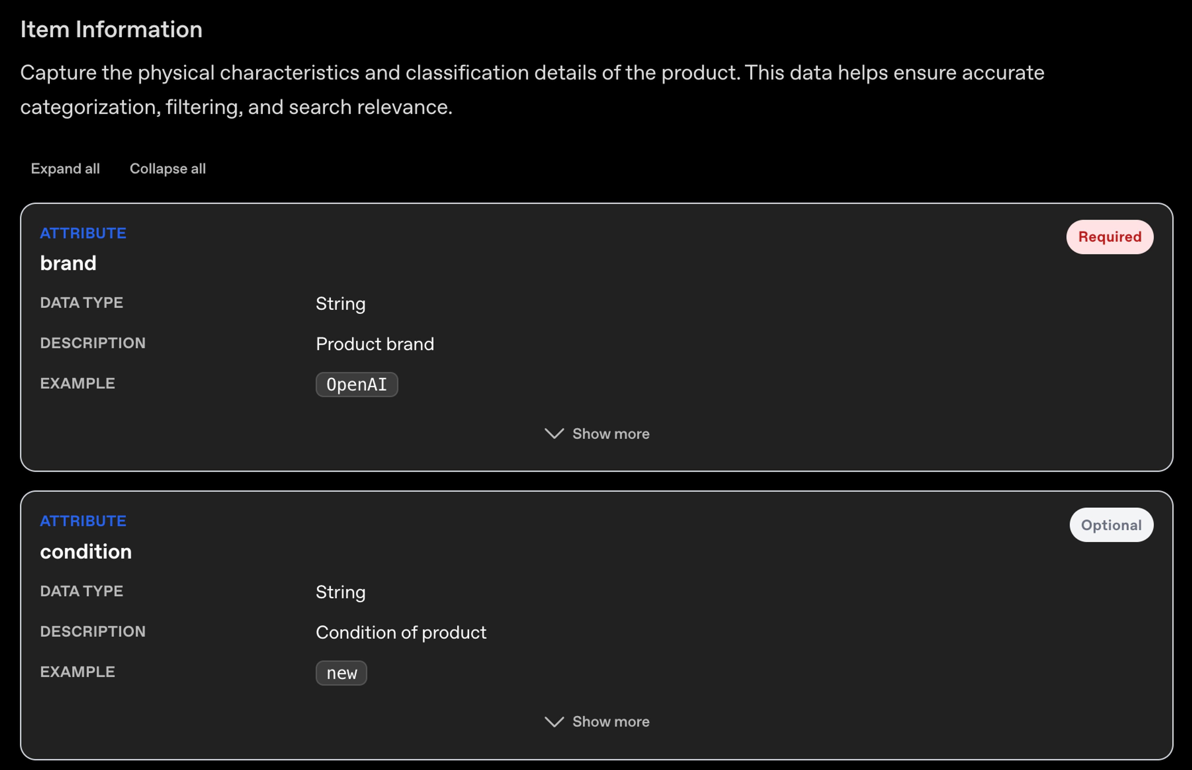 The item information interface is already defined, so you just need to provide the data according to that structure.