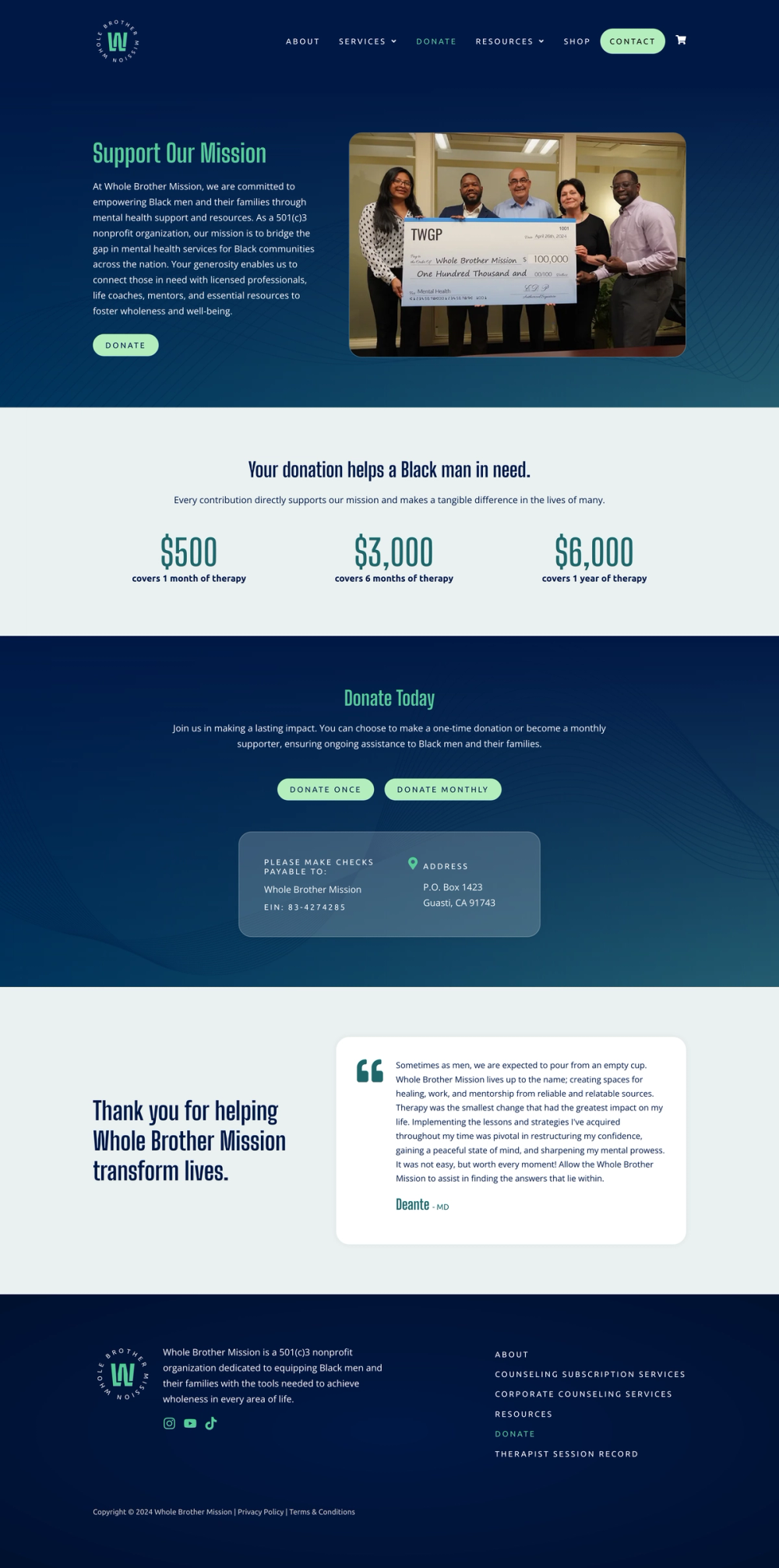 Website Redesign for Whole Brother Mission