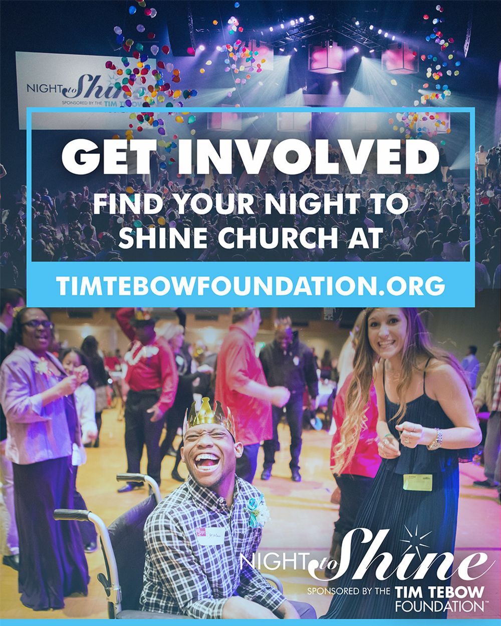 Night to Shine “Get Involved” graphic inviting people to find a host church