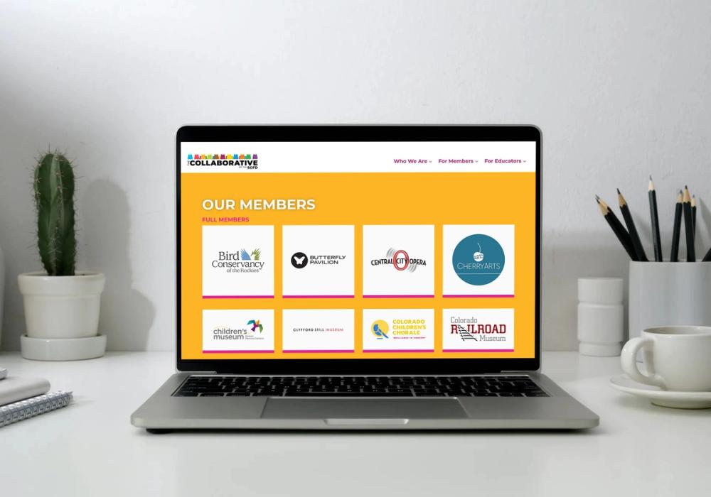 The Collaborative of the SCFD Members page, showing member organization logos in a colorful grid